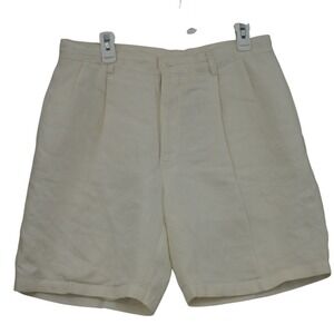 Turnbury Mens Pleated 100% Linen Shorts White Size 36 Casual Summer Vacation